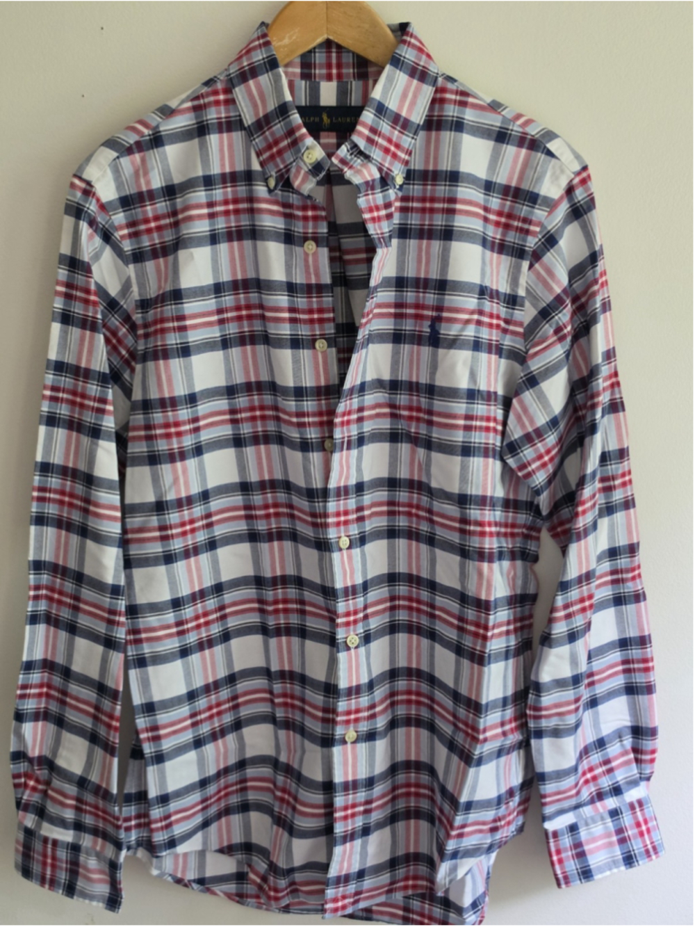 Polo Ralph Lauren Classic Fit Plaid Button Down Shirt Red Blue White M Cotton